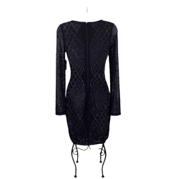 Windsor Round Neck Long Sleeve Studded Bodycon Mini Dress Womens Black Small NWT - Picture 4 of 16